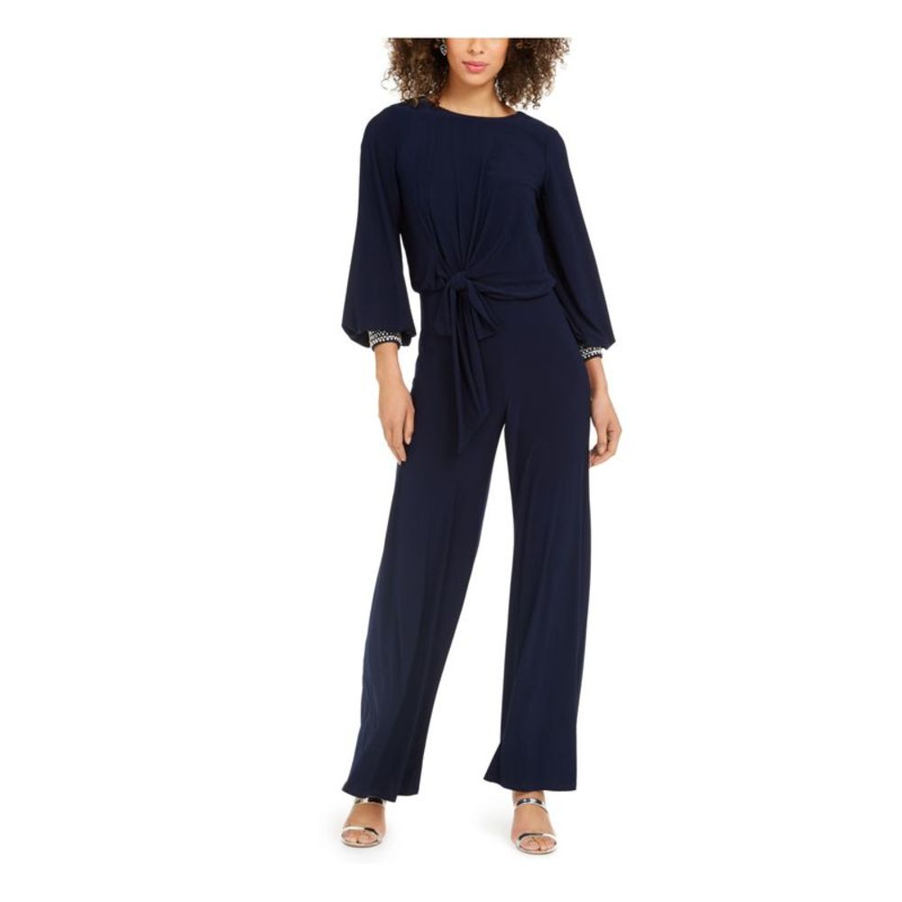 JBS LIMITED Womens Navy Embellished Jewel Neck Party Wide Leg Jumpsuit M